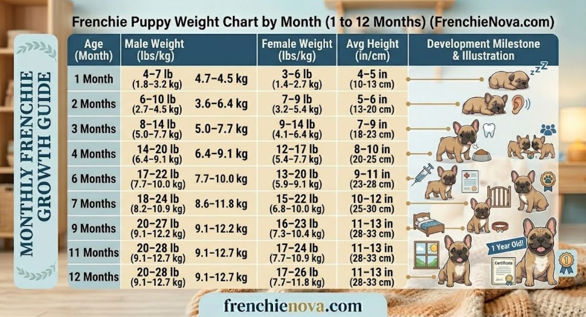 Frenchie Puppy Weight Chart by Month (1 to 12 Months) Frenchie Puppy Weight Chart by Month (1 to 12 Months)