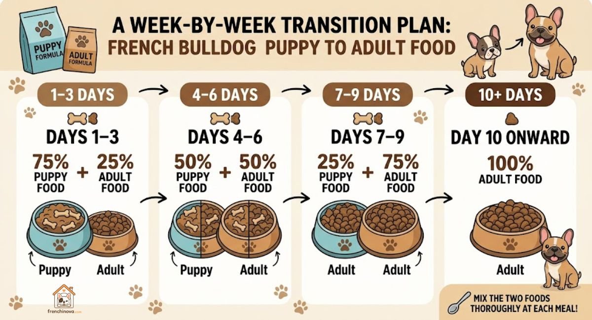 How to Transition A Week-by-Week Plan (French Bulldog Puppy to Adult Food) How to Transition: A Week-by-Week Plan (French Bulldog Puppy to Adult Food)