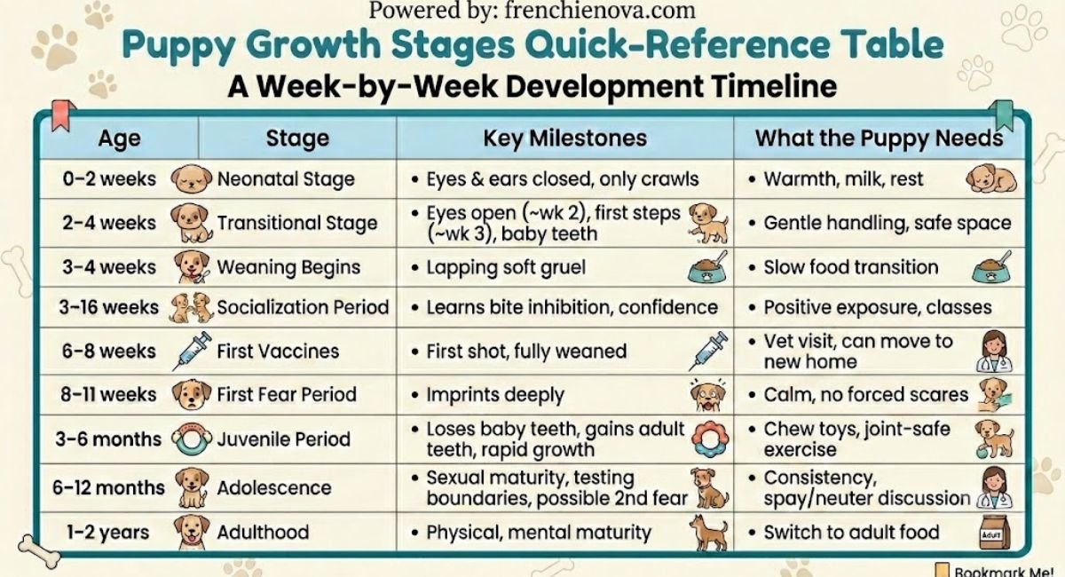 Puppy Growth Stages Quick-Reference Table