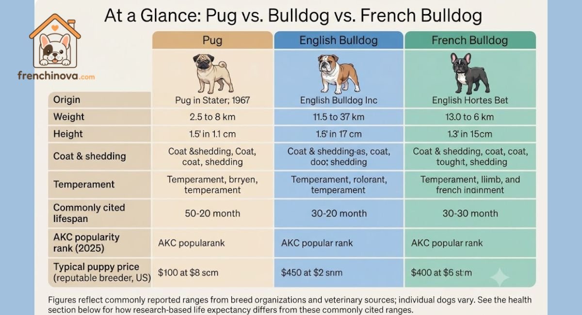 At a Glance: Pug vs. Bulldog vs. French Bulldog