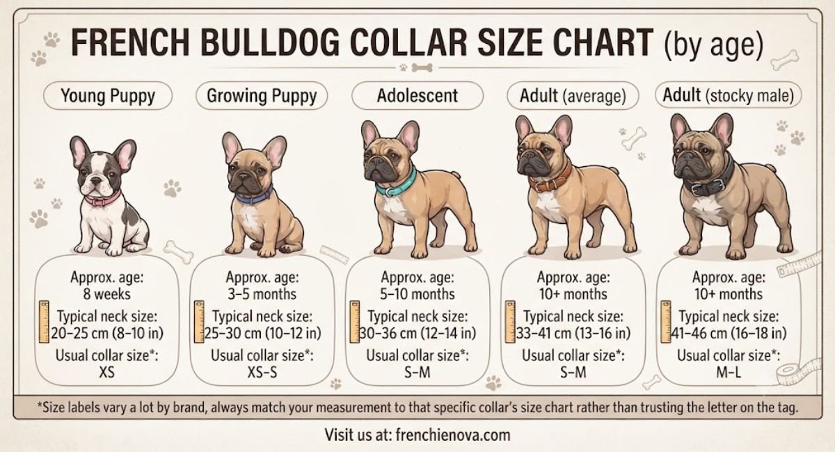 French Bulldog Collar Size Chart (by age)