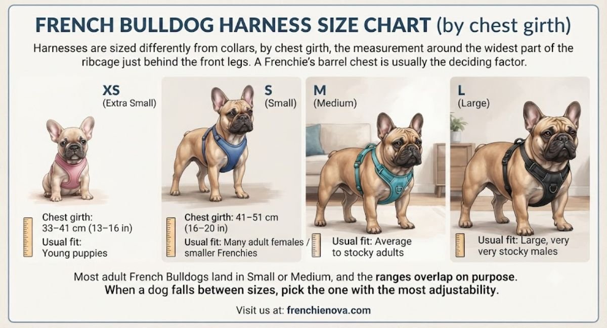 French Bulldog Harness Size Chart (by chest girth)