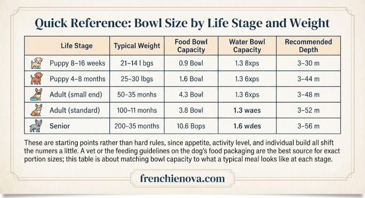 Quick Reference: Bowl Size by Life Stage and Weight